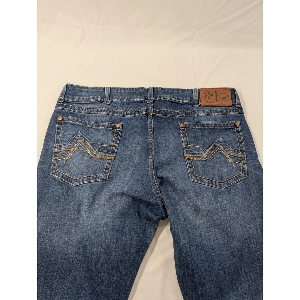 Wrangler Rock 47 Jeans Mens 38x30‎ Thick Stitch Heavy Blue Slim Straight Denim